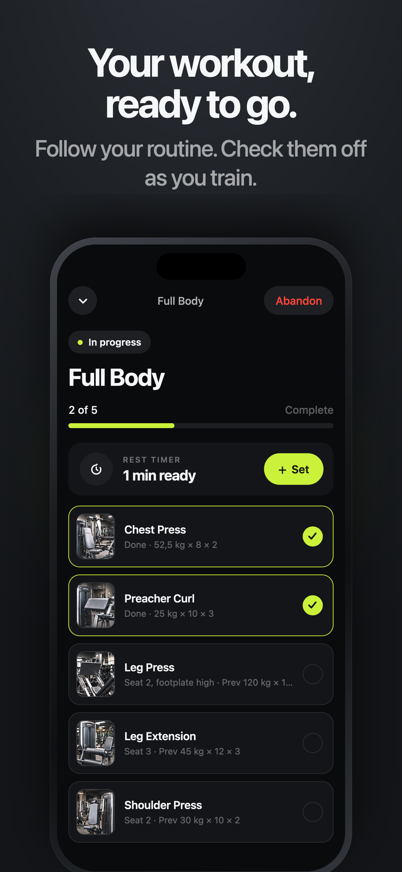 Workout routine in Rack