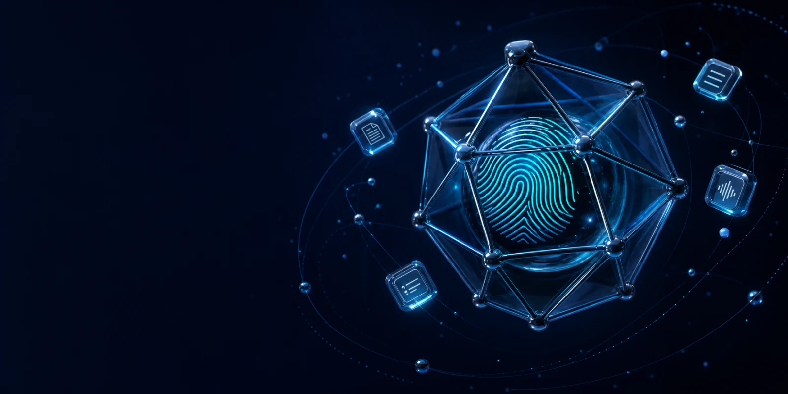An encrypted fingerprint core held inside a geometric digital vault