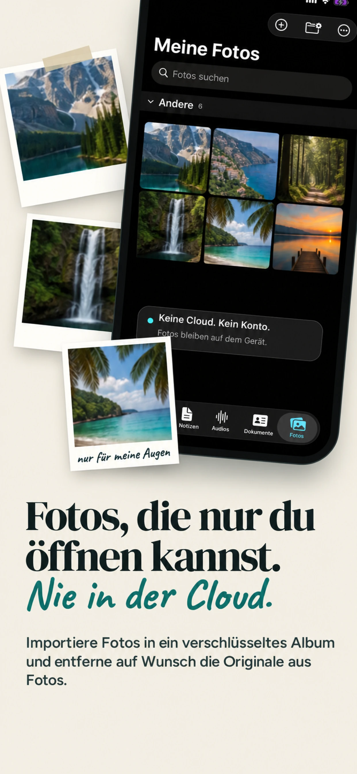 Privater SecureKit-Fototresor mit Verschlüsselung auf dem Gerät