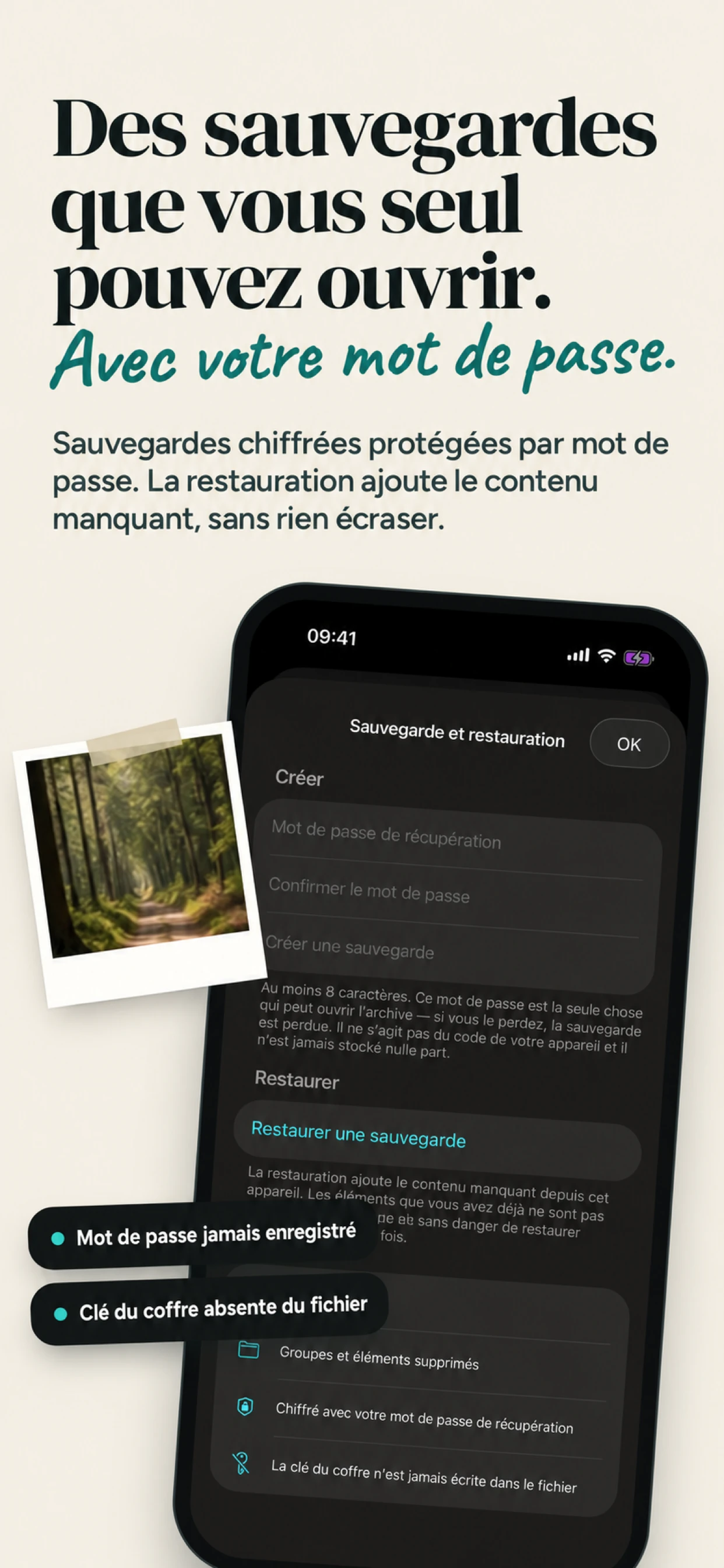Création et restauration de sauvegardes chiffrées dans SecureKit