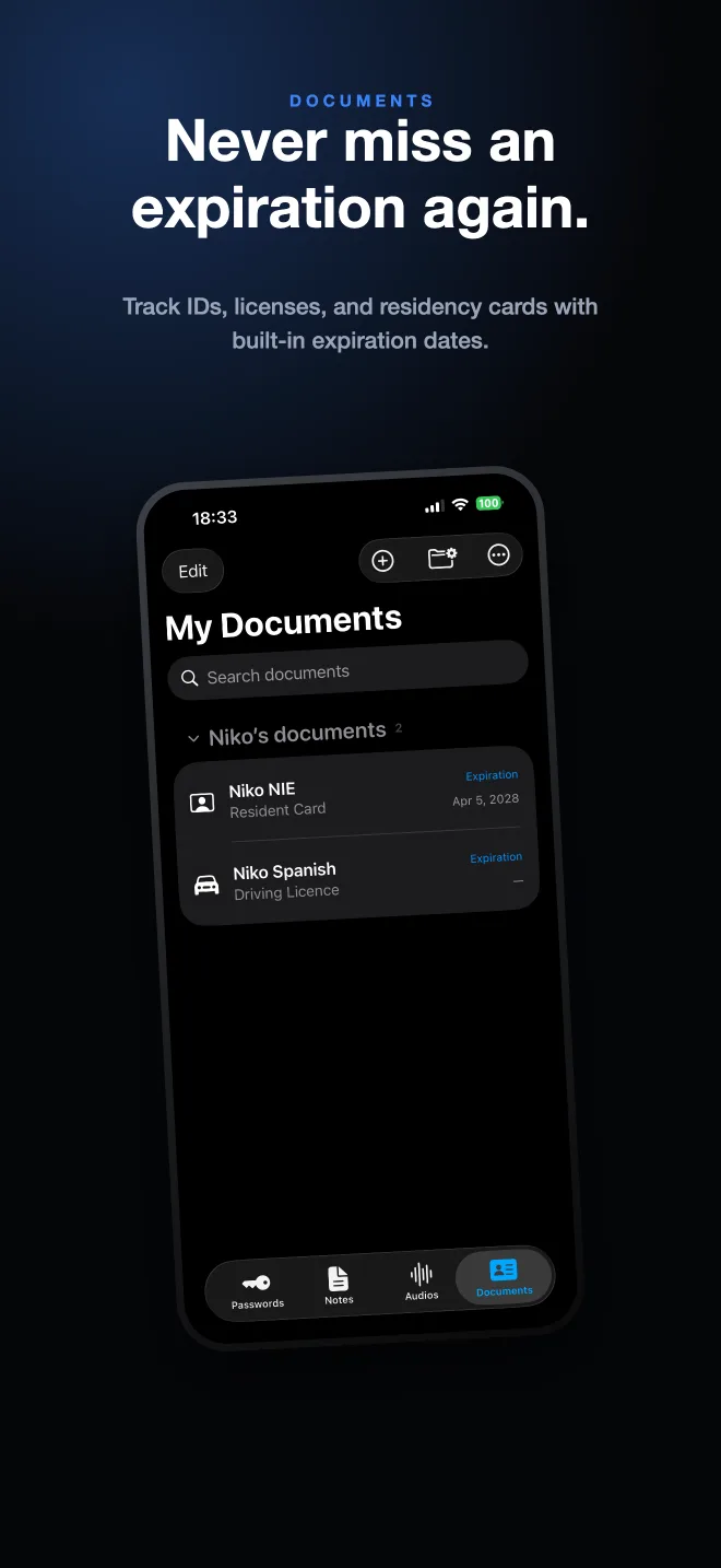 SecureKit document vault with expiry reminders