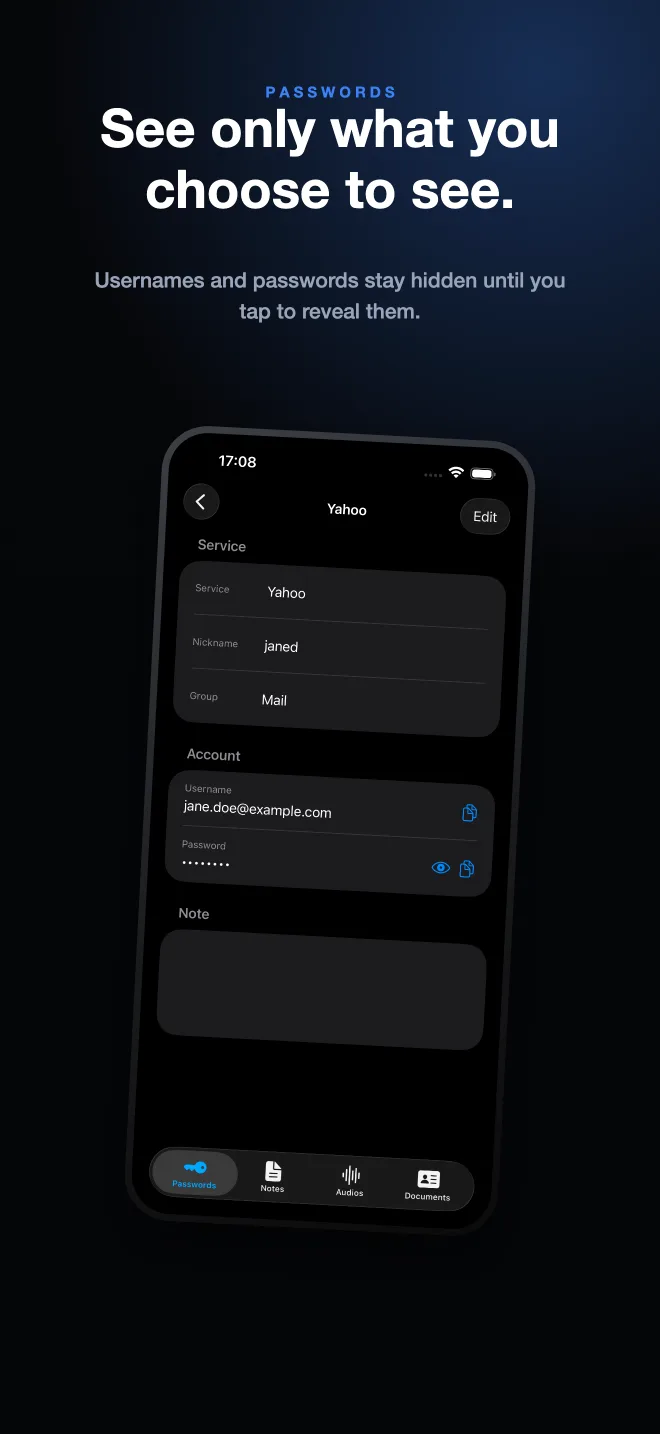 SecureKit password details hidden until revealed